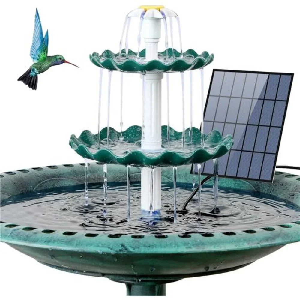 3 Tiered Bird Bath with 3.5W Solar Pump, DIY Solar Fountain Detachable